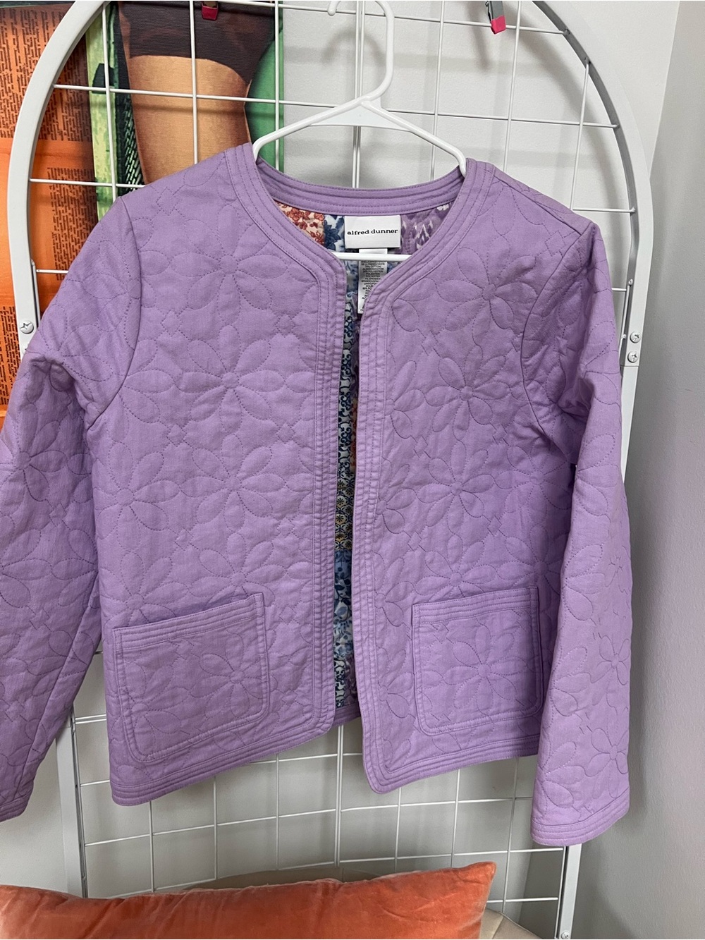 Alfred Dunner Lavender Quilted Floral-Pattern Jacket
